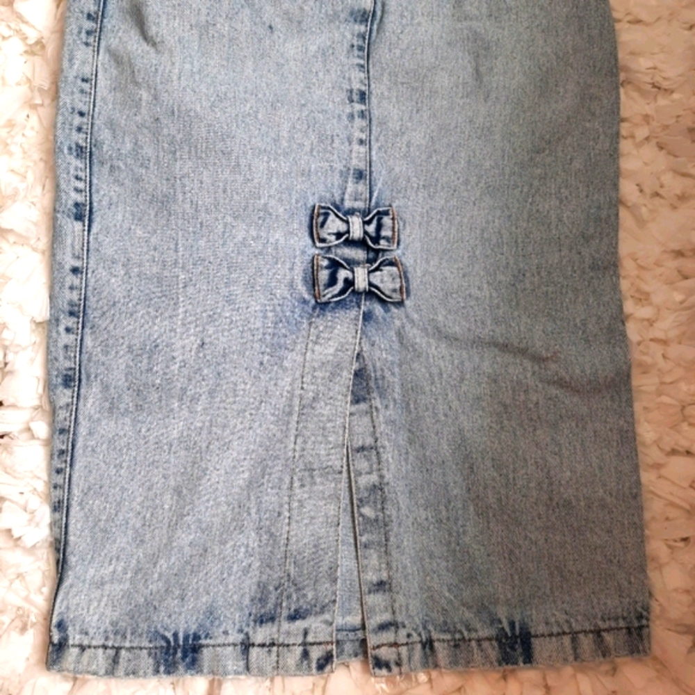 Vintage Denim Skirt High Waist Acid Wash Midi XS/S - Picture 4 of 14